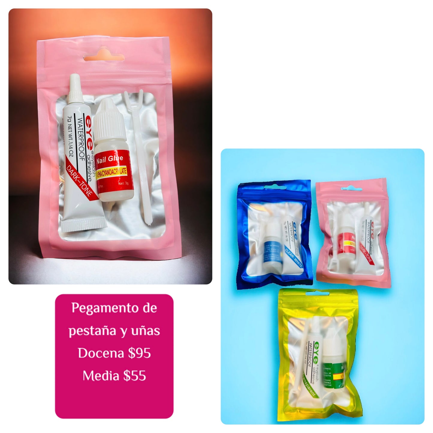 Pegamento de pestañas y pegamento de uñas,