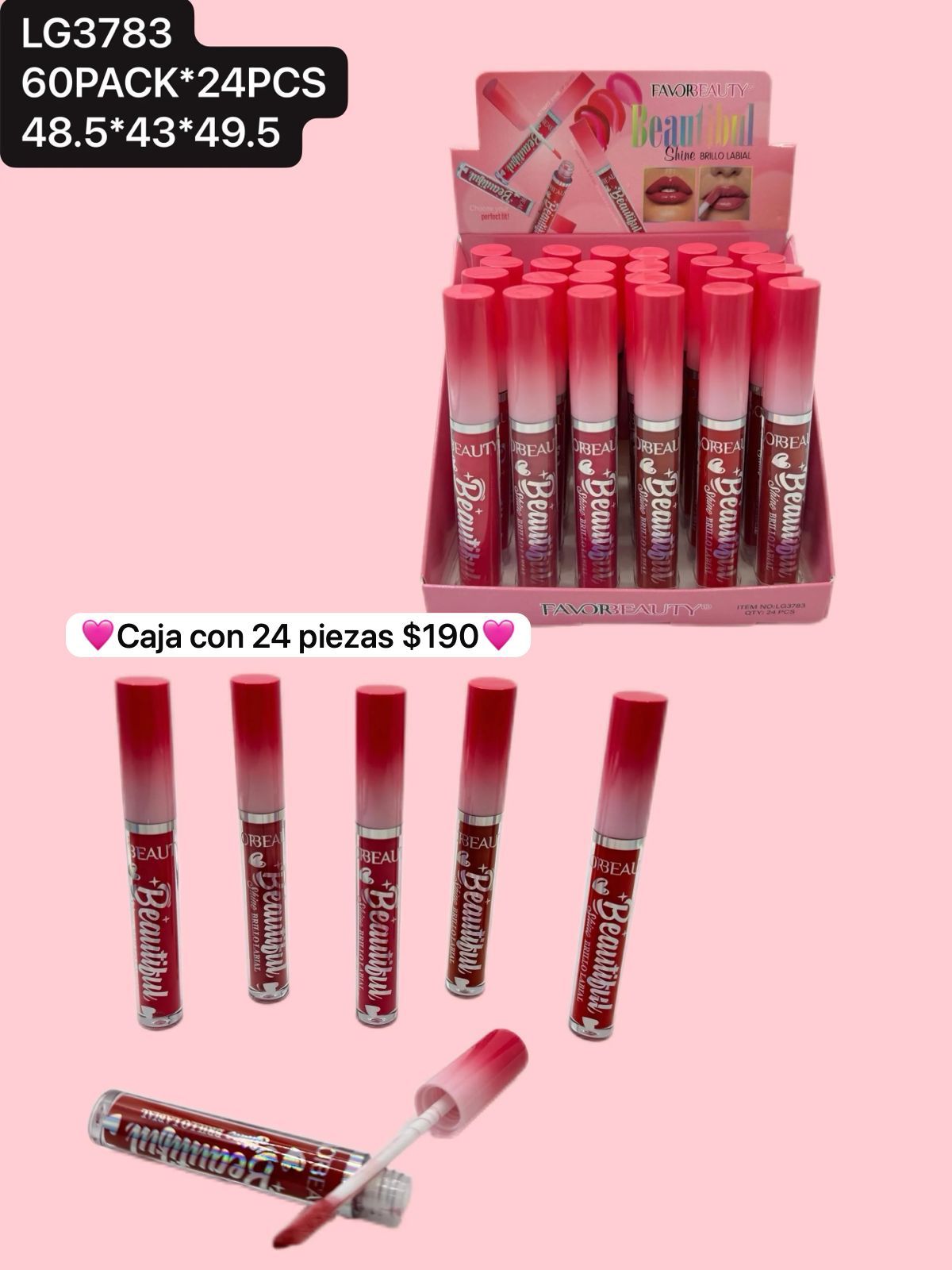 caja de 24 labiales con brillo, codigo lg3783