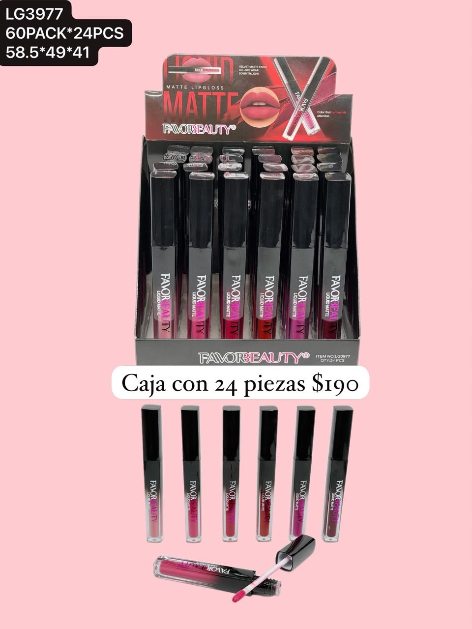 Labial liquido mate, caja con 24 piezas, codigo LG3977