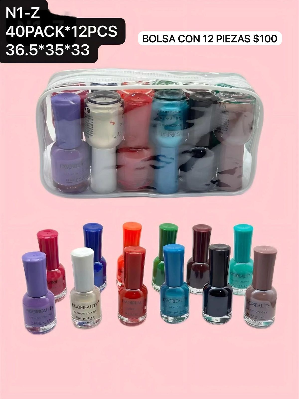 caja con 12 esmaltes de colores, codigo n1-z