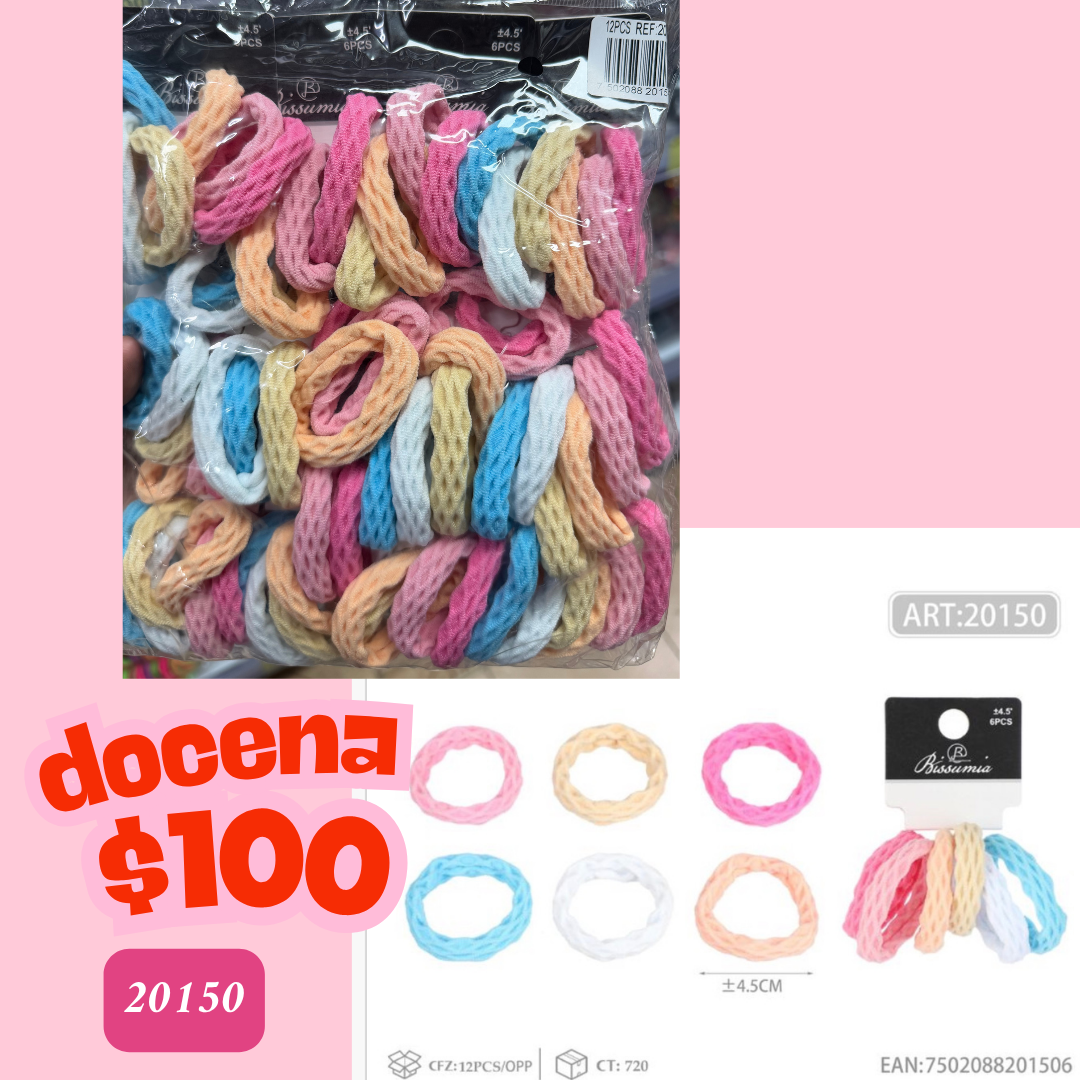 liga con textura de colores, de 4.5 cm, 12 sets, codigo 20150