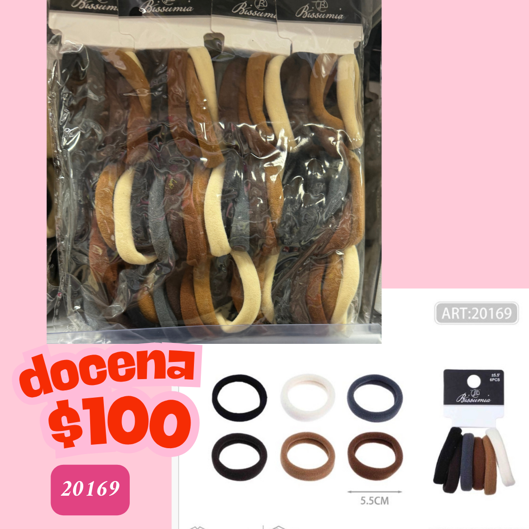 ligas en tonos cafes, de 5.5 cm, 12 sets, codigo 20169
