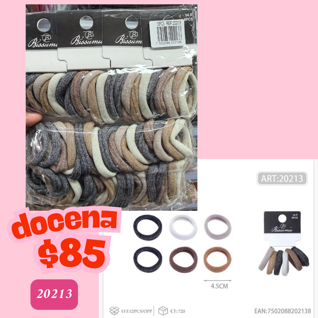 ligas brillosas en tonos cafes, de 4.5 cm, 12 sets, codigo 20213