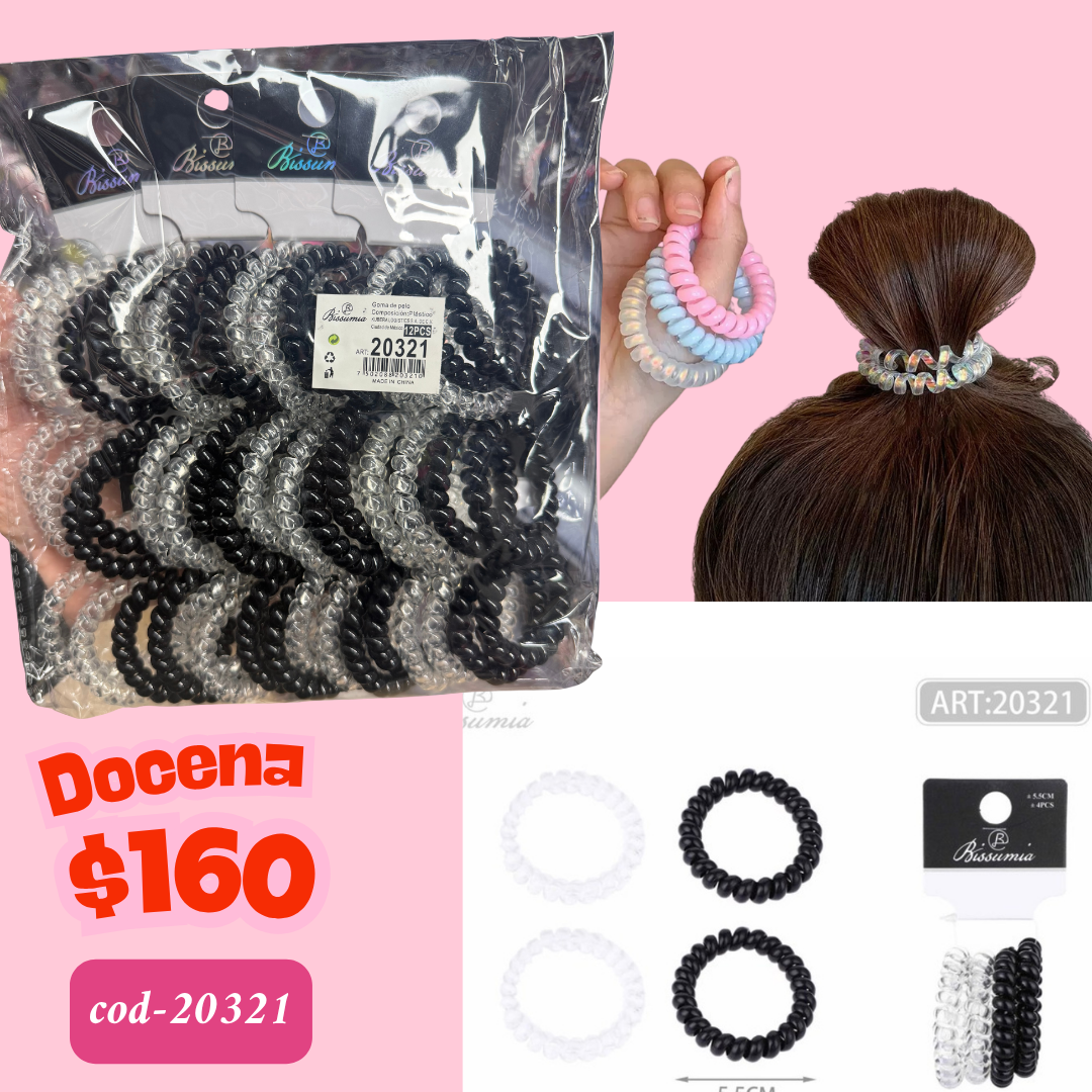 liga telefono en set, negro con transparente, 12 sets, codigo 20321