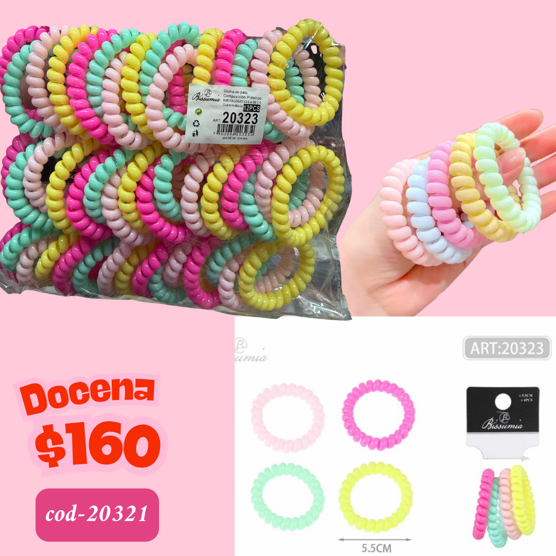 ligas telefono de colores en set, 12 sets, codigo 20323