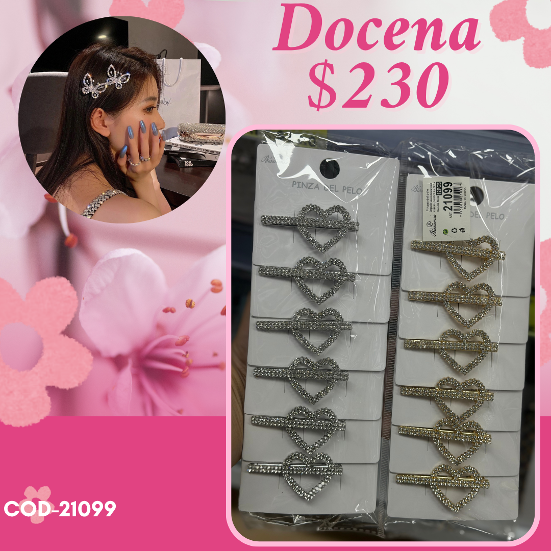 pasadores de metal de piedra, corazon, docena, codigo 21099