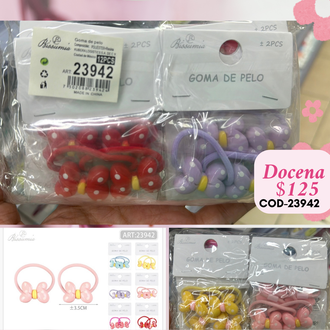 ligas en par de moños, 12 sets, codigo 23942