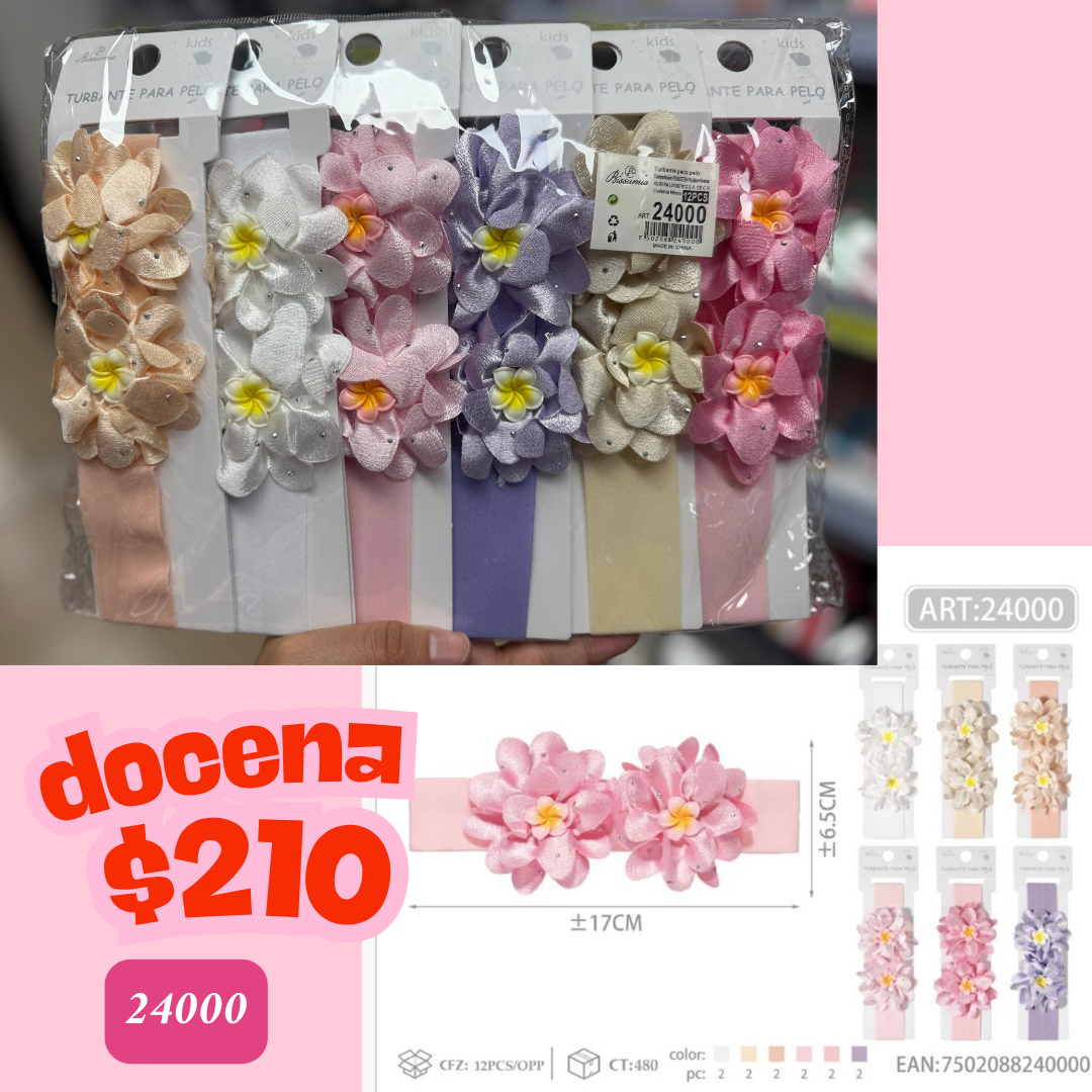 banda para bebe de flores hawaianas, docena, codigo 24000