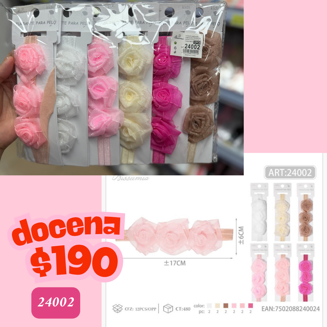 banda para bebe de flores de tul. docena, codigo 24002