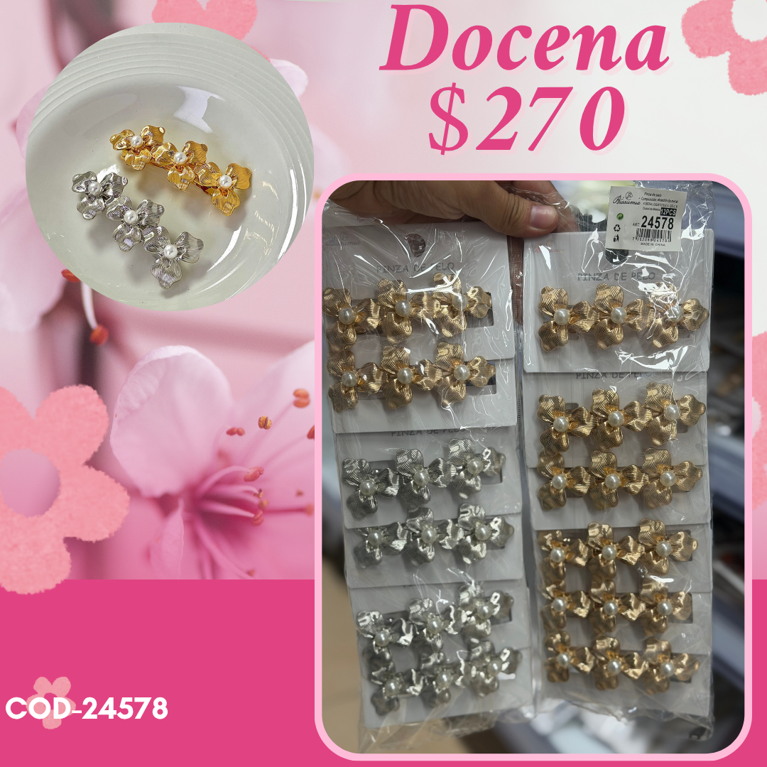 broches de flore de metal de piedras, docena, codigo 24578