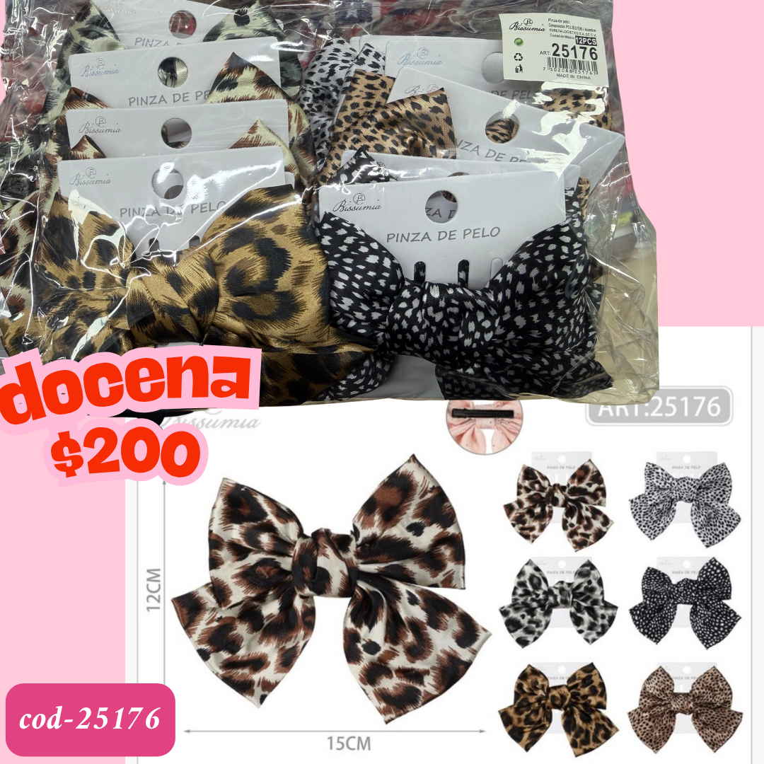 moño animal print, docena, codigo 25176