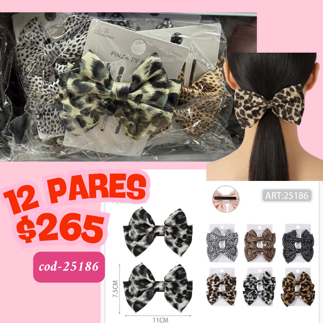 moños animal print en par, 12 pares, codigo 25186