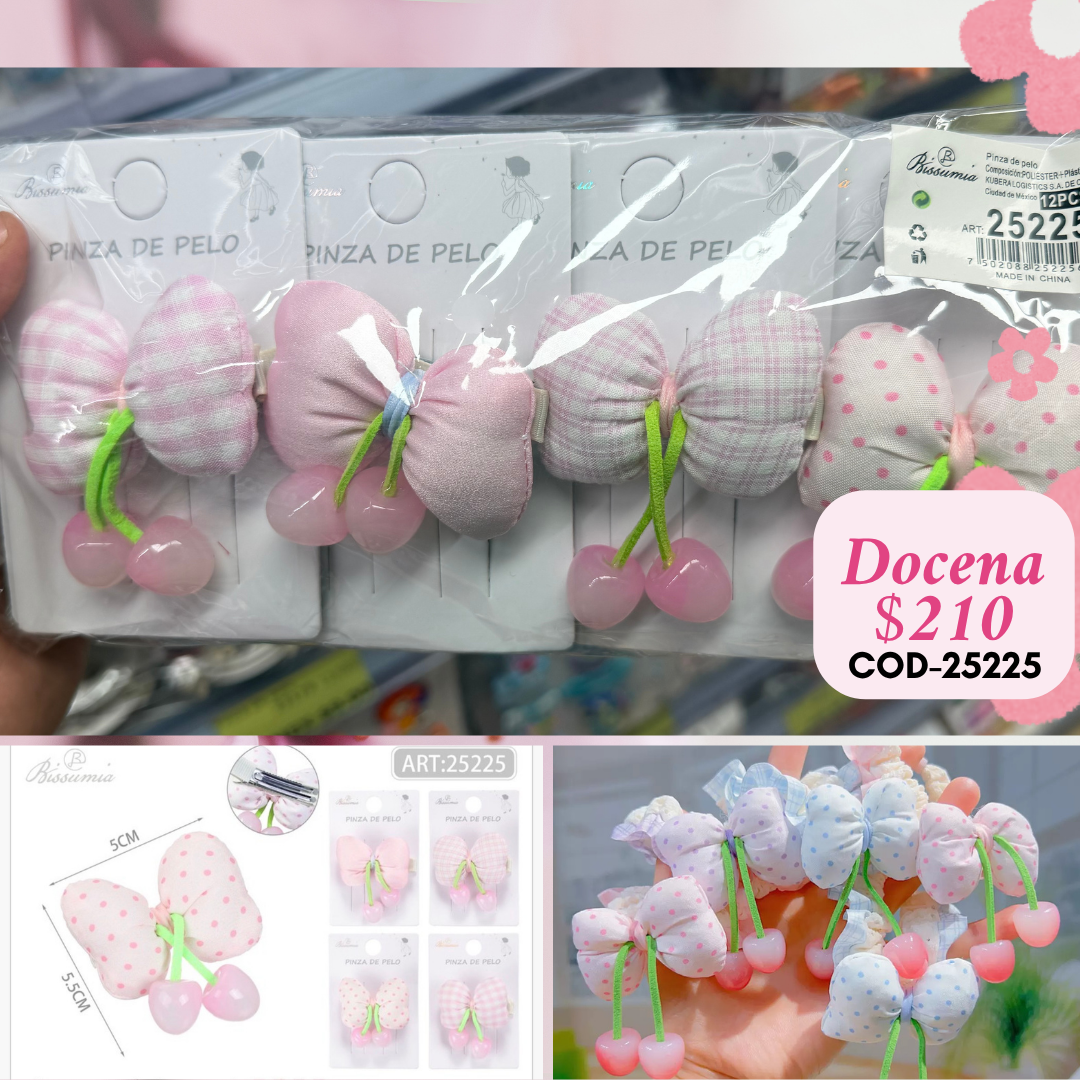 moño acolchonado con cereza colgando, docena, codigo 25225