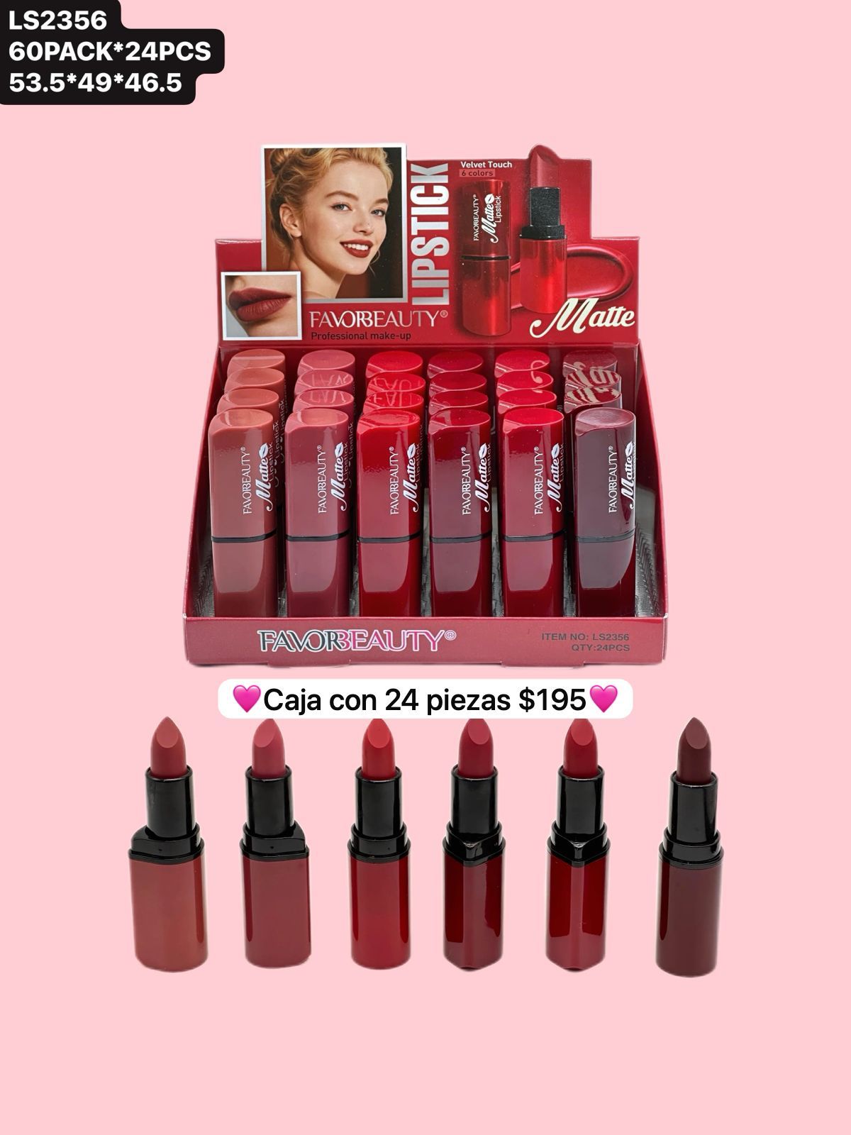 caja con 24 labiales matte, codigo ls2356