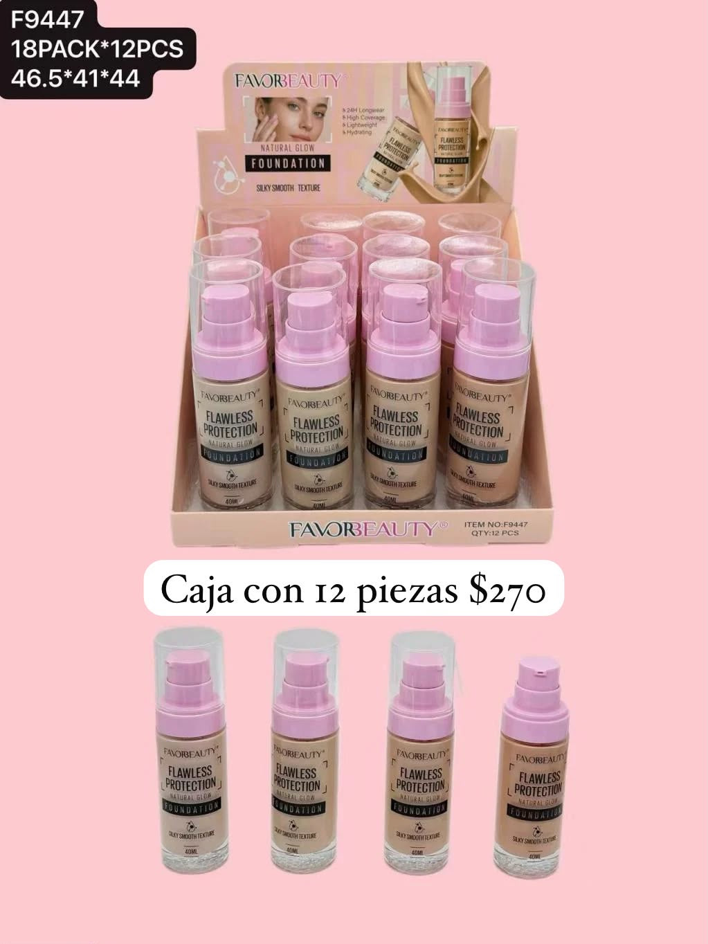 Maquillaje con protección, caja con 12 piezas, codigo F9447