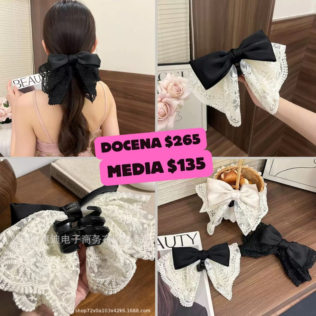 Pinza de moño de encaje blanco y negro, código a300bis
