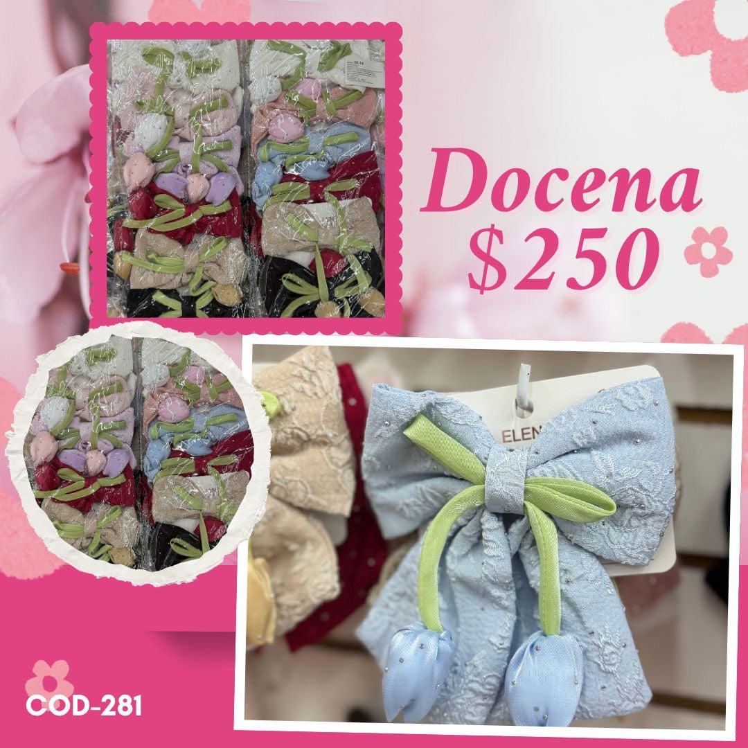 moño de tulipan,con fondo en su tela, docena, codigo a281