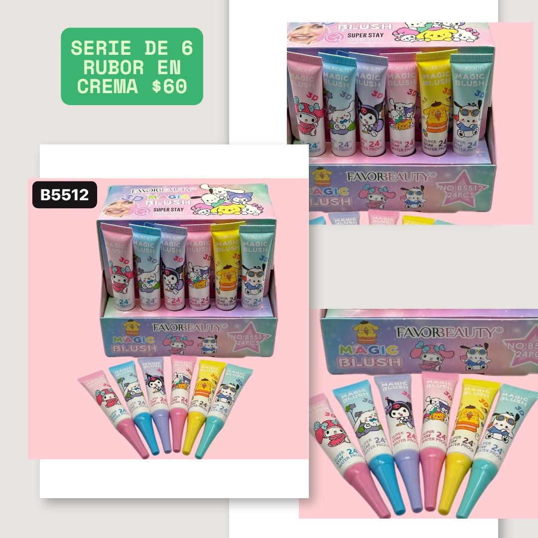 Serie de 6 rubores en crema, codigo a801
