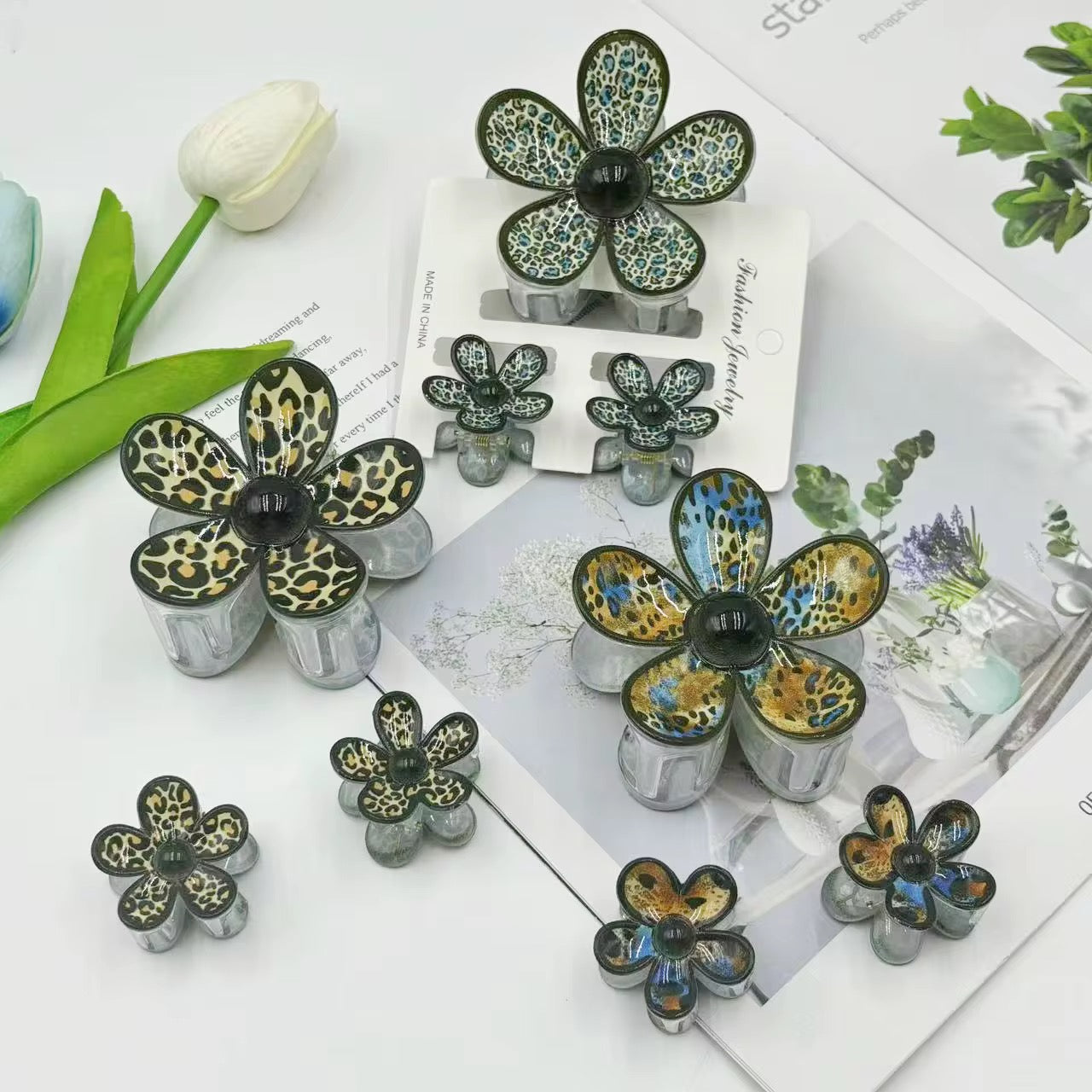 pinza flor con diseños, triple, codigo JQ-81073