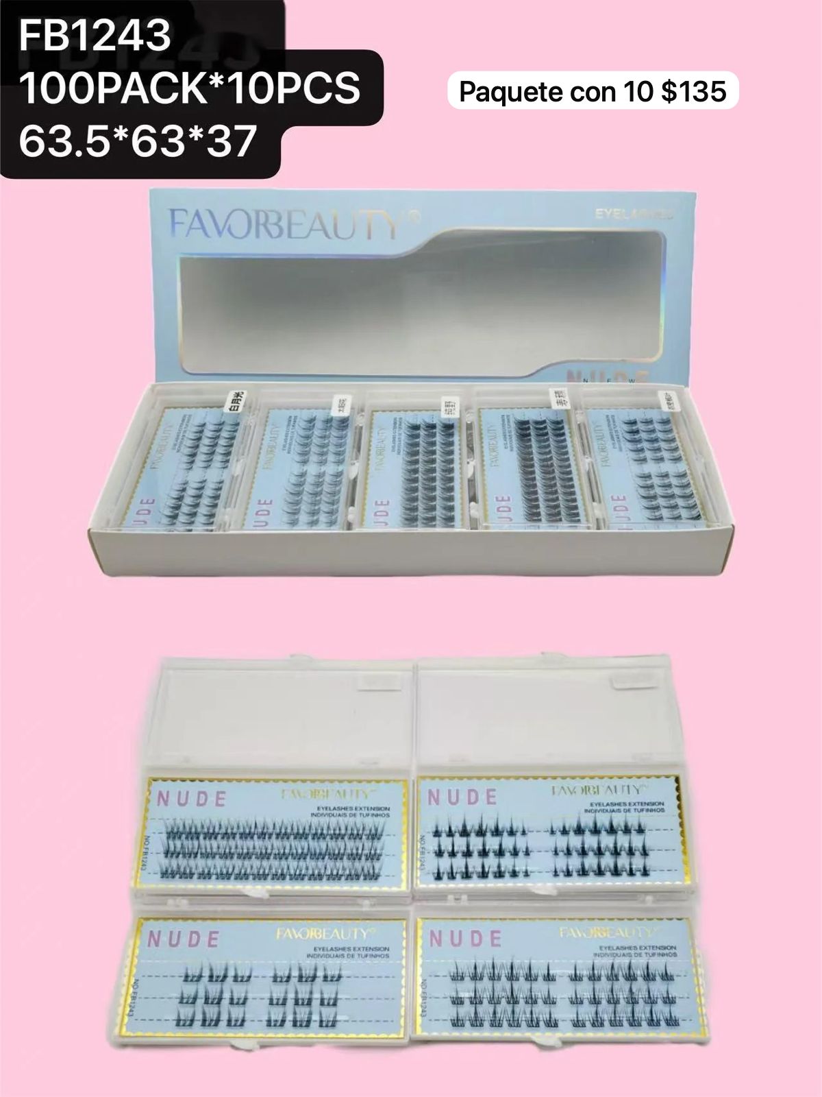 pestañas uno en uno, 10 sets, codigo fb1243