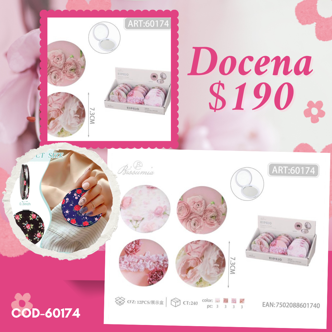 espejo de bolsillo de rosas, docena, codigo 60174