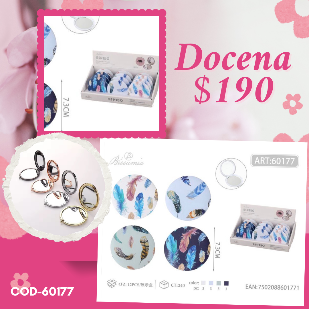 espejo de bolsillo de plumas, docena, codigo 60177