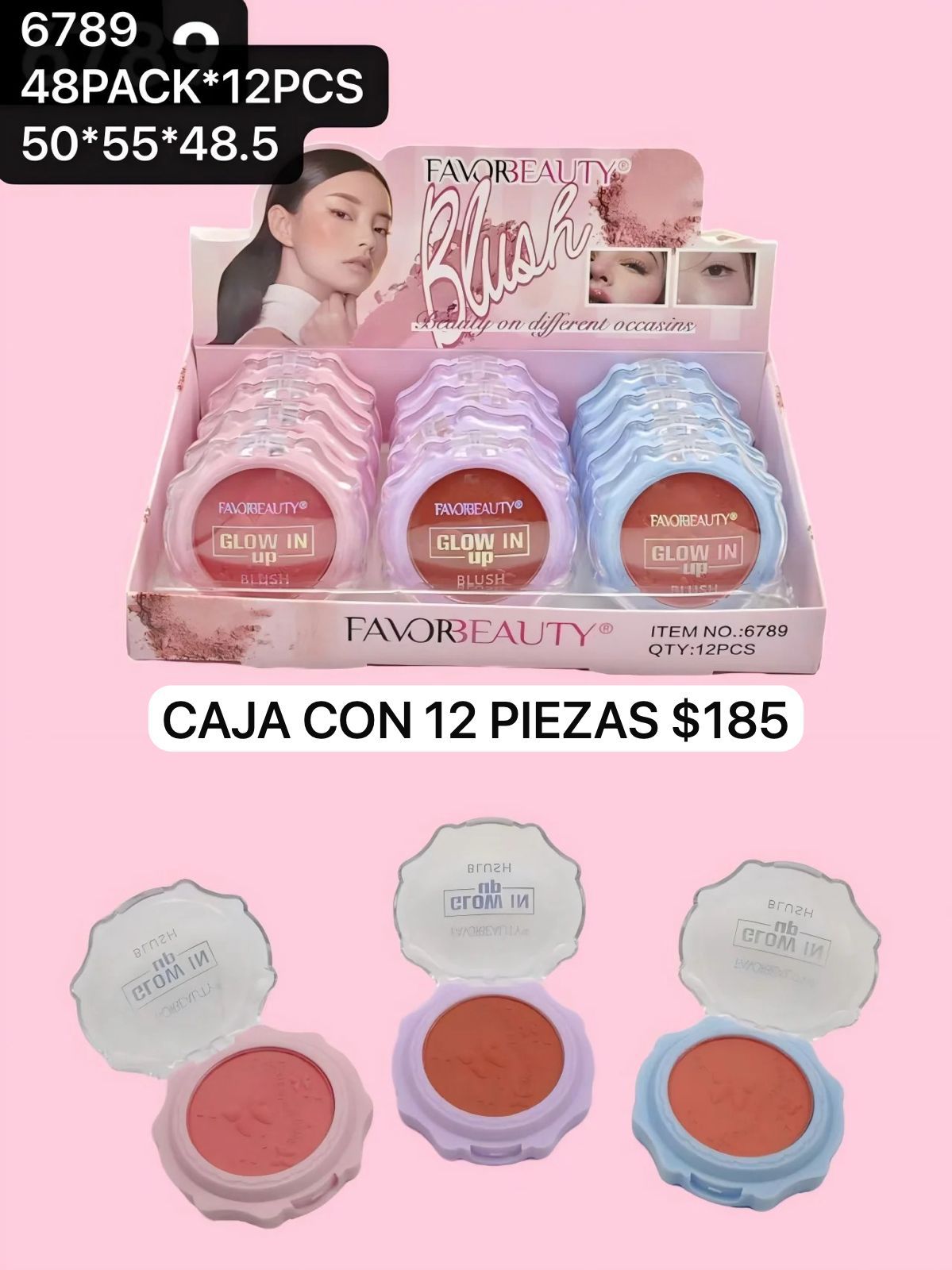 caja con 12 rubores en polo, codigo 6789