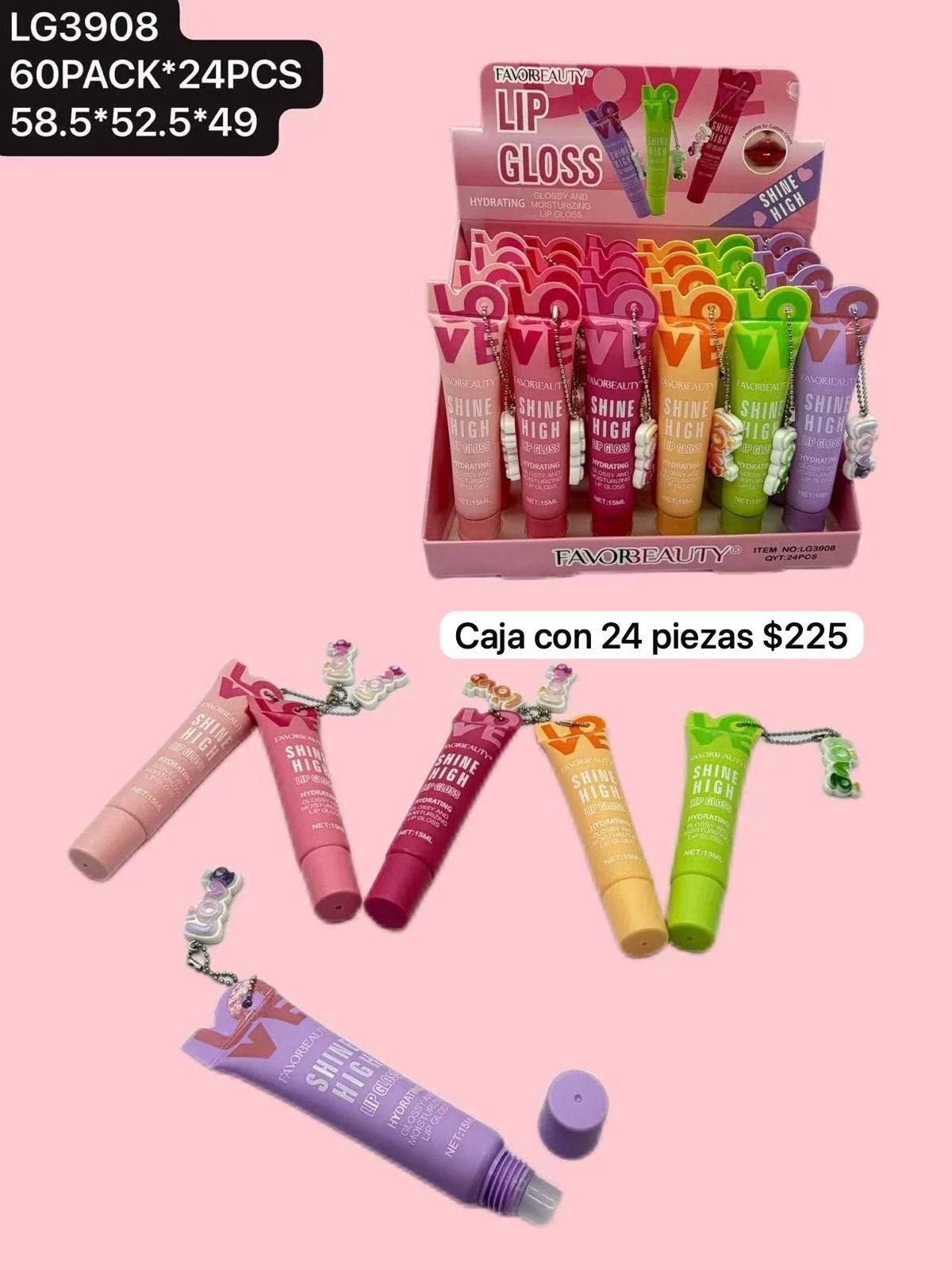 Caja con 24 gloss y colgante, codigo LG3908