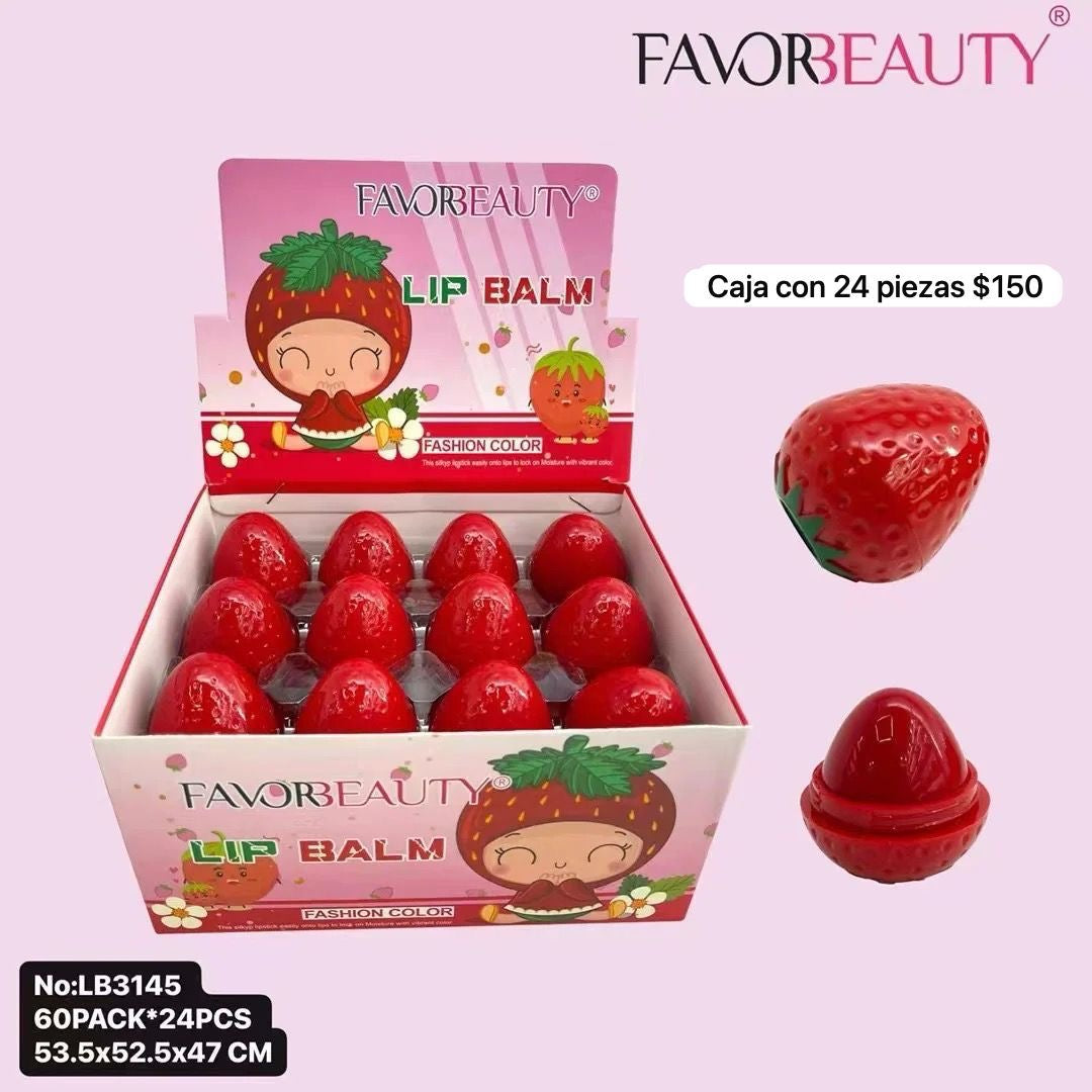 caja con 24 balsamos de fresa, codigo lb3145