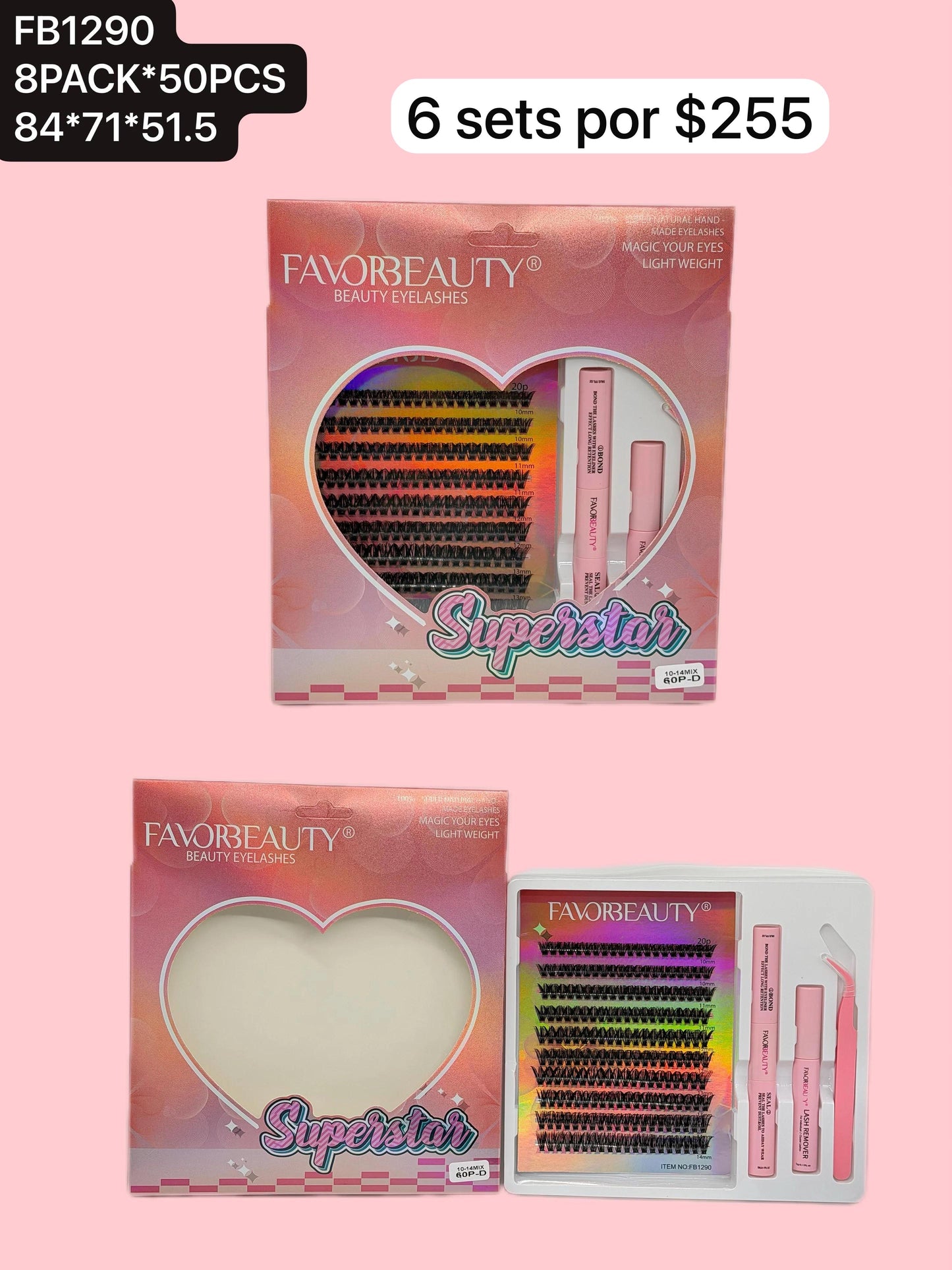 pestañas de uno en uno con accesorios, paquete de 6 piezas, codigo fb1290