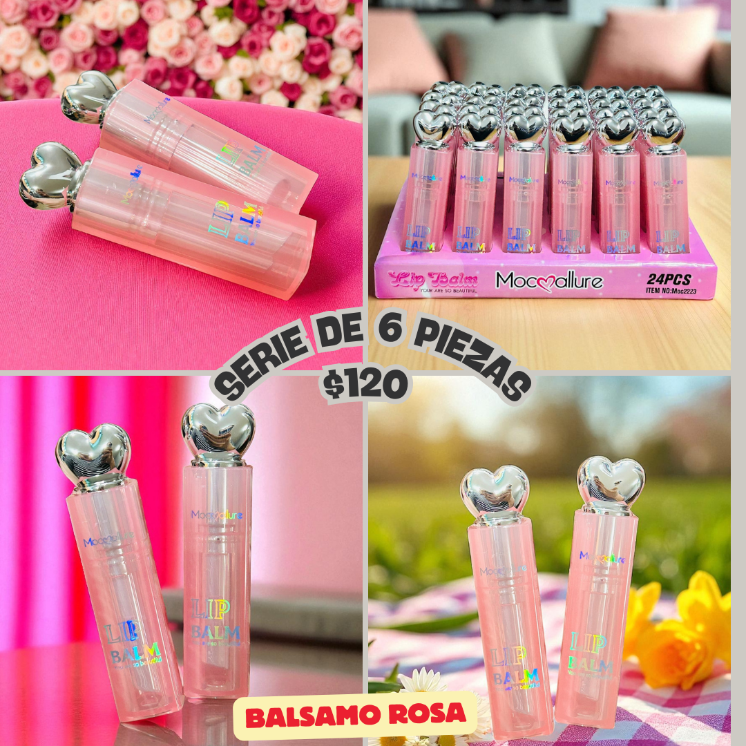 Balsamo rosa con tapa de corazon, serie de 6 piezas, codigo a142