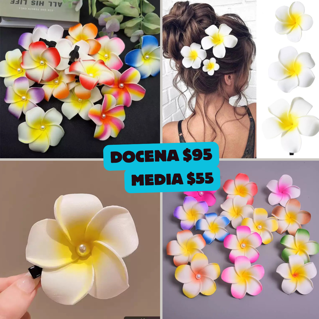 flor hawaiana con perla en pasador, codigo a212