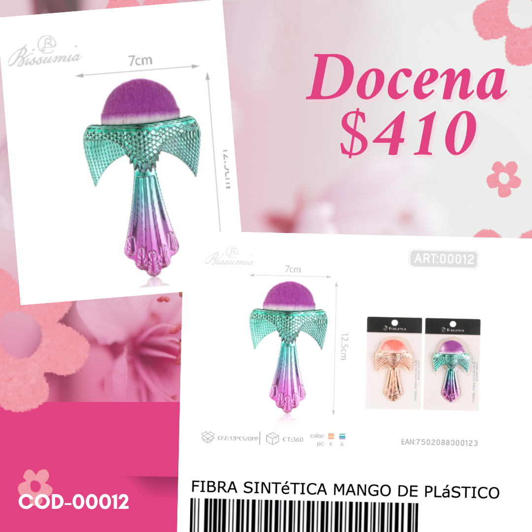 brocha para maquillaje en forma de pez, docena, codigo 00012