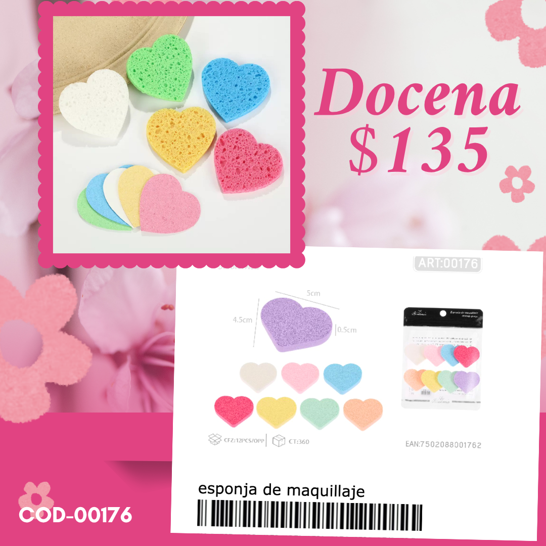 set de esponjas corazon, (12 sets), codigo 00176