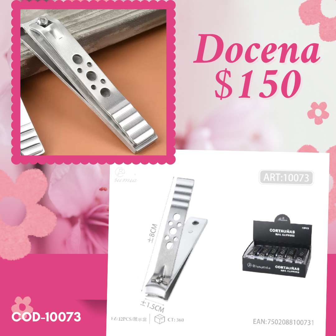 cortaúñas plata de 8 cm, docena, codigo 10073