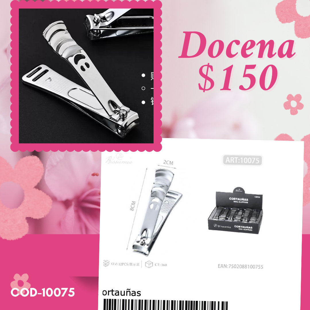 cortaúñas plata de 8 cm, docena, codigo 10075