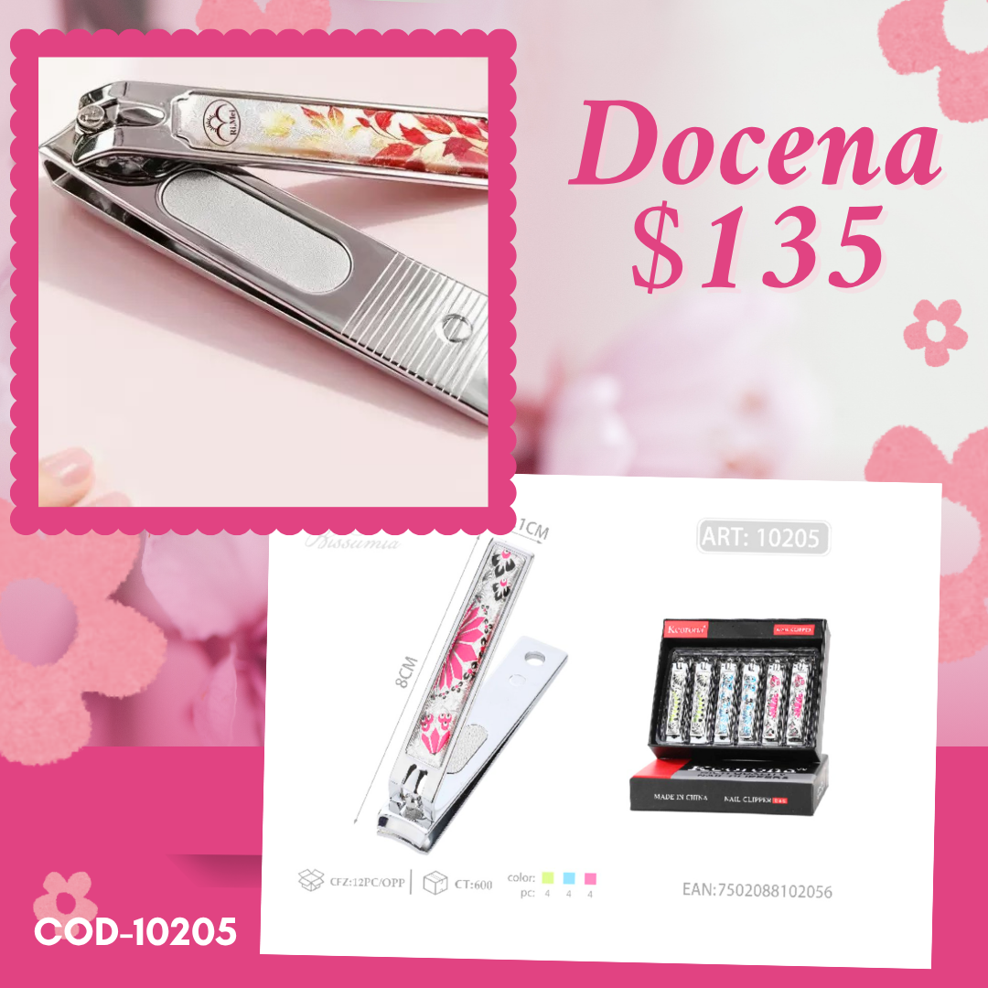 cortaúñas floreado de 8 cm, docena, codigo 10205