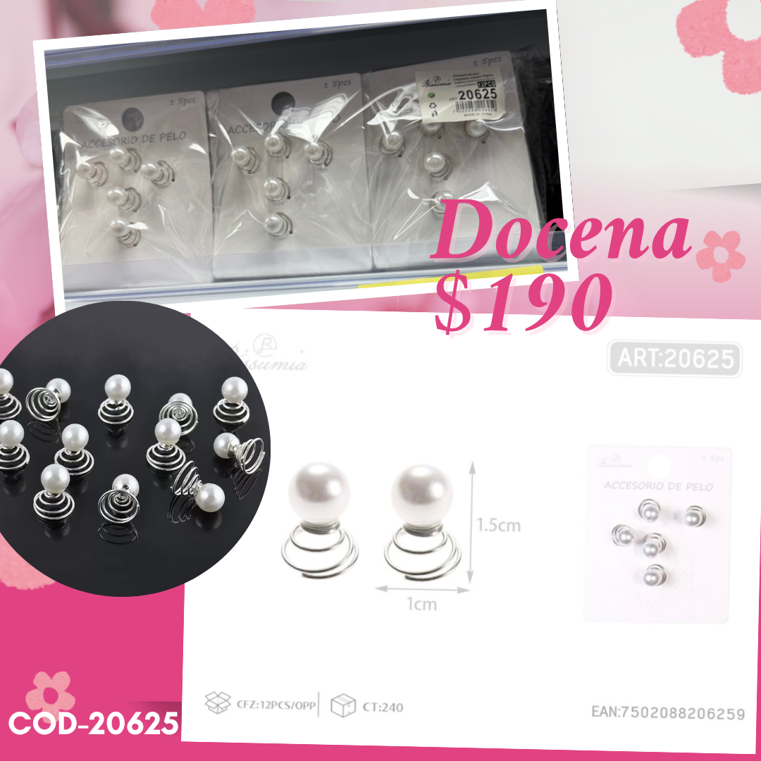 set de accesorios de perlas para peinados, 12 set, codigo 20625