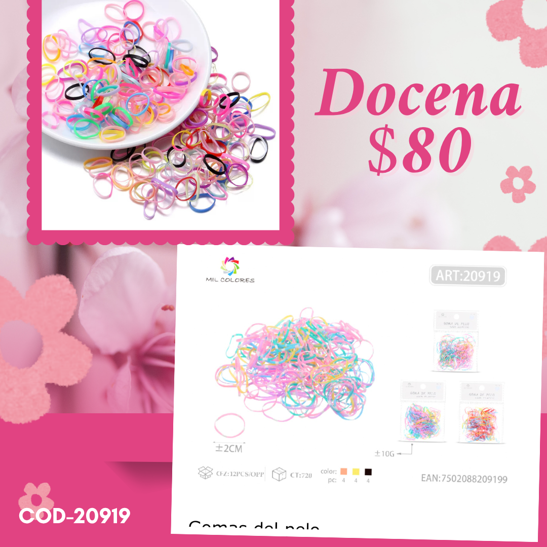 ligas latex de colores pasteles, delgada, docena, codigo 20919