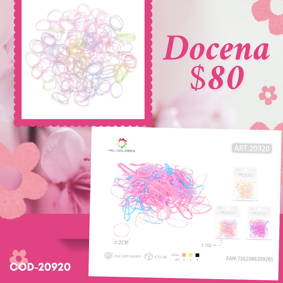 ligas latex delgadas en tonos pasteles, docena, codigo 20920