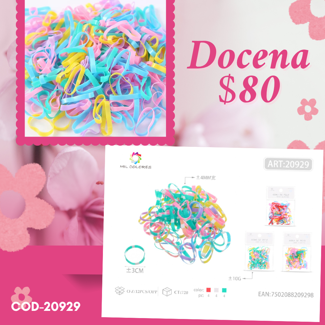 liga latex de colores pasteles, liga gruesa, docena, codigo 20929