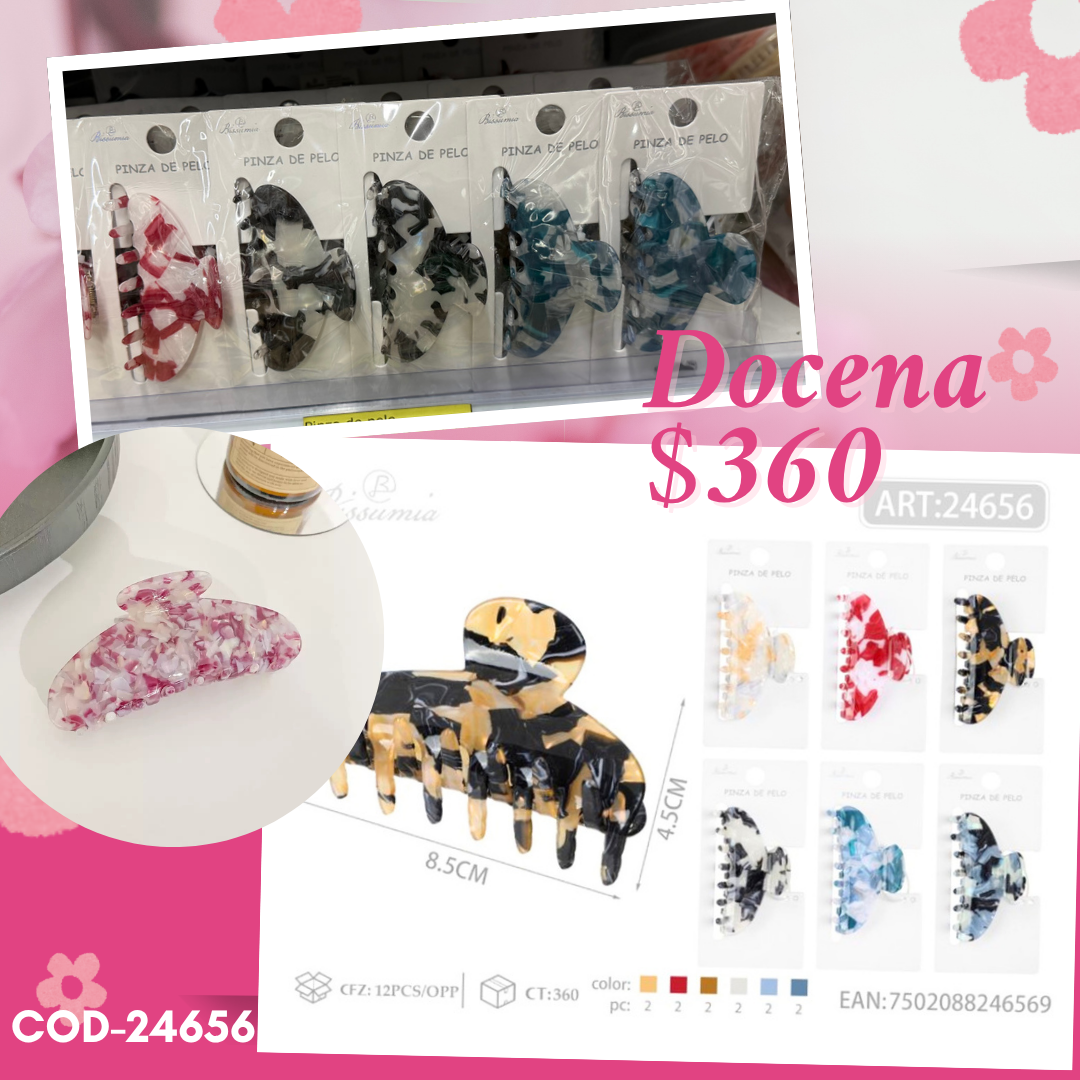 pinza de media luna con diseño de mármol de colores, docena, codigo 24656