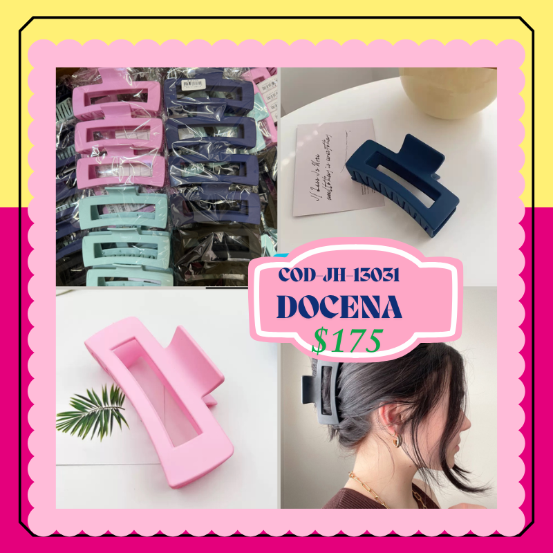 pinza rectangulo con tono aqua, rosa, azul, negro, codigo JH-13031