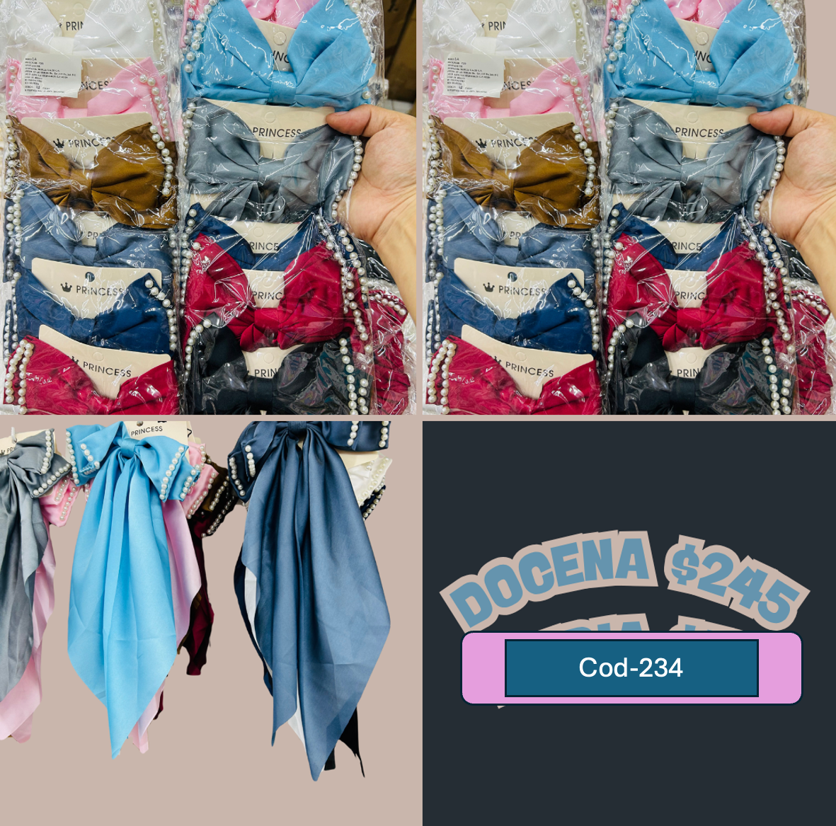 Moño largo con perlas, codigo a234