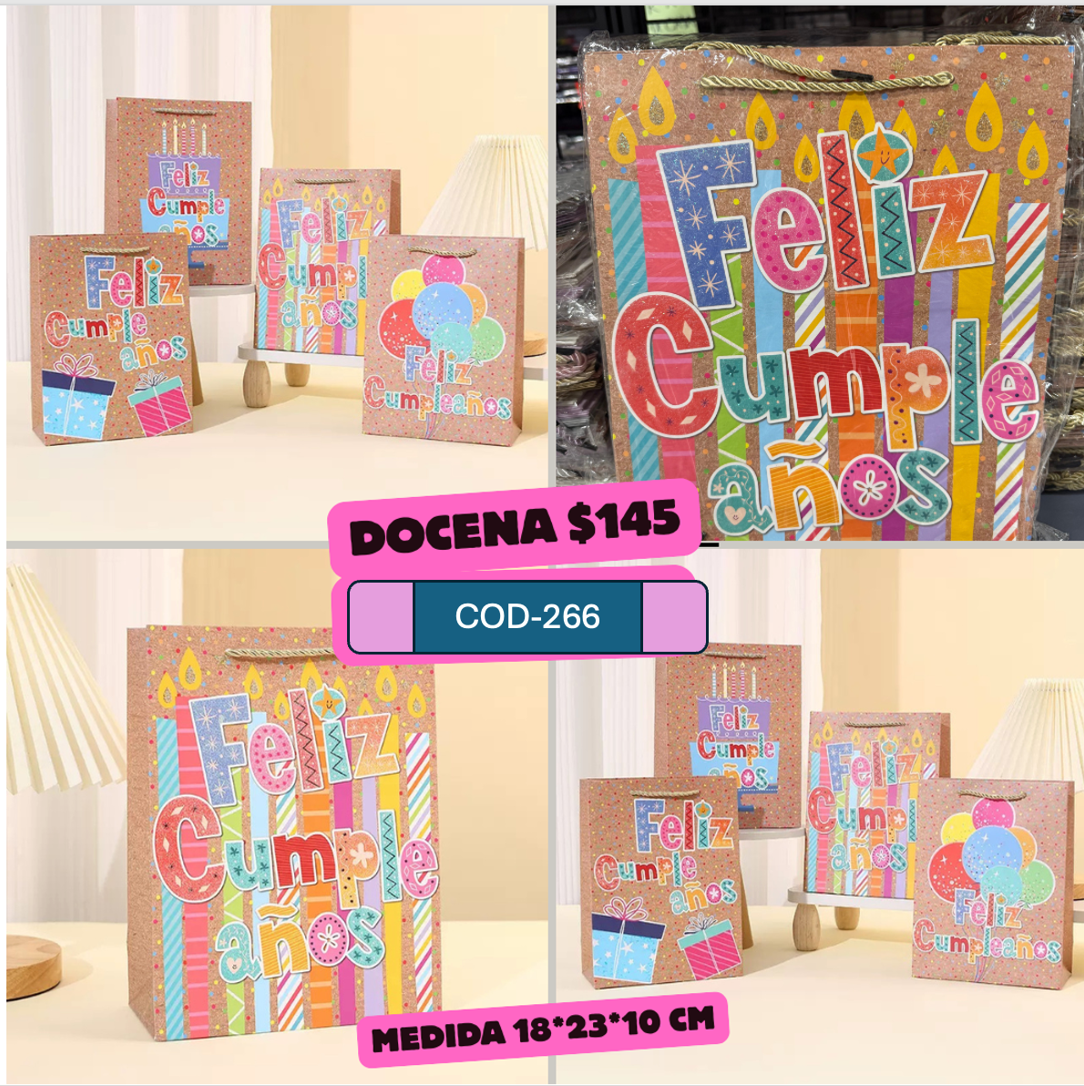 Bolsa de regalo feliz cumpleaños, medida 18*23*10cm, codigo a266