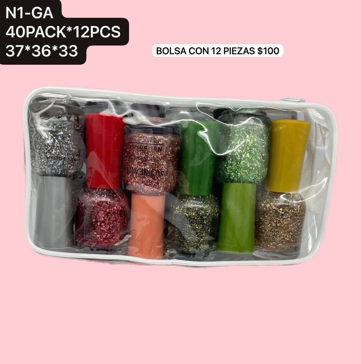 bolsa con 12 esmaltes, codigo n1-ga