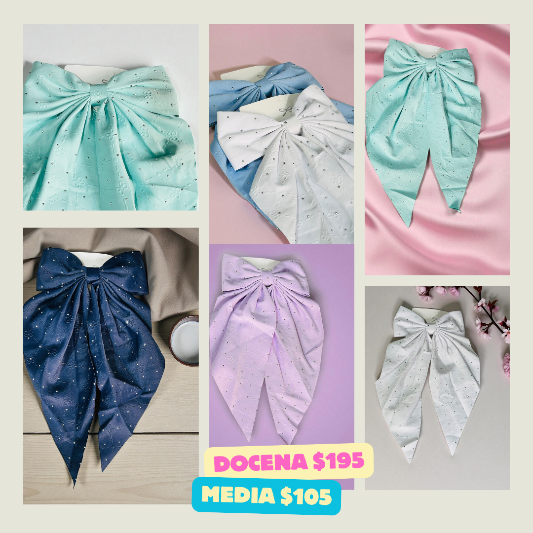 Moño largo con piedra y gravado coquetee, codigo a805bis