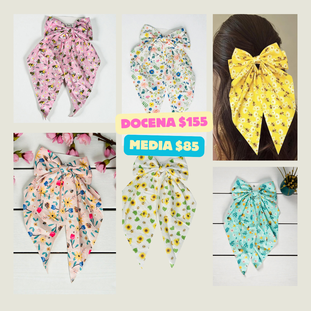 Moño largo de flores y abestias, codigo a86