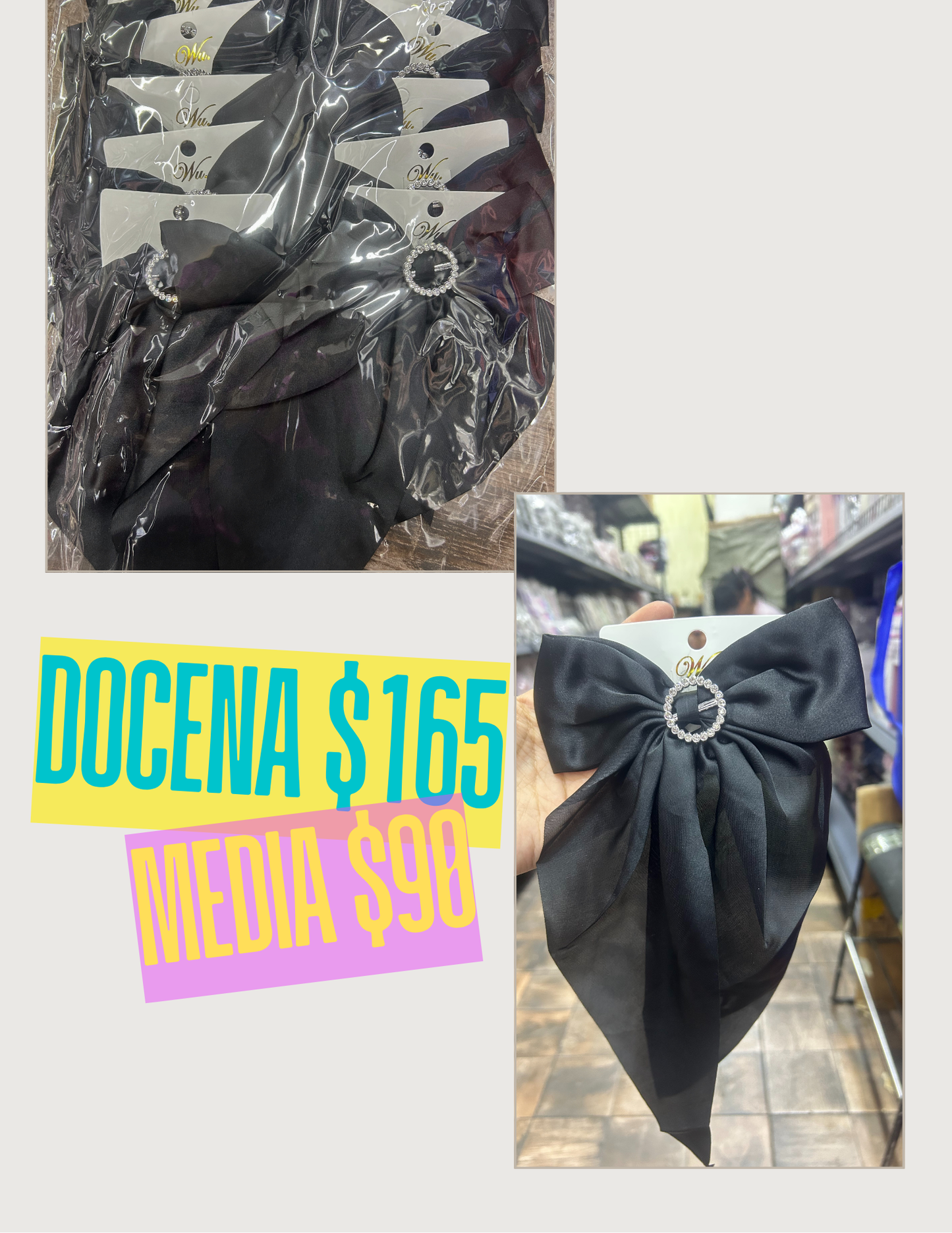 Moño largo negro,codigo a49