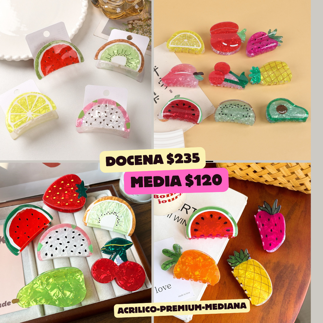 pinza de acrilico chica, de frutas, codigo a276